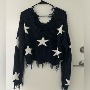 Off the shoulder navy sweater